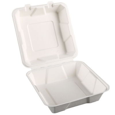 Compostable Sugarcane Pulp Bagasse Clamshell Containers With Connected Lid