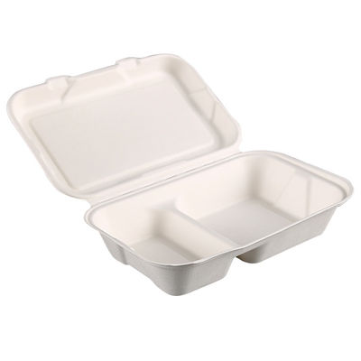 Disposable Bagasse 2 Comparment Clamshell Containers for Take away