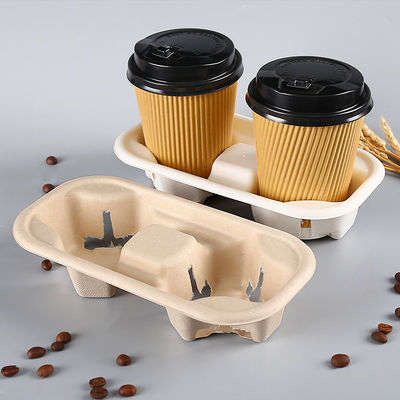 Compostable Bagasse 2 Cup Coffee Carrier, Cup Tray, Cup Holder