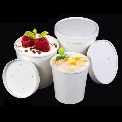 8 Oz Eco Friendly Disposable White Paper  Kraft Soup Cup  With Lids