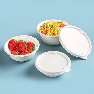 Biodegradable White Color Bagasse Salad Bowl with Lid