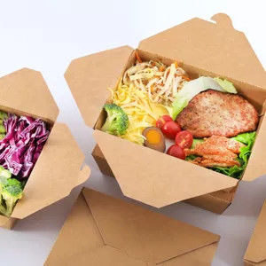 Eco-friendly Folded Kraft Paper Food Box for Fast Food,Salad, Fruit