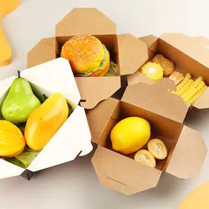 Eco-friendly Folded Kraft Paper Food Box for Fast Food,Salad, Fruit