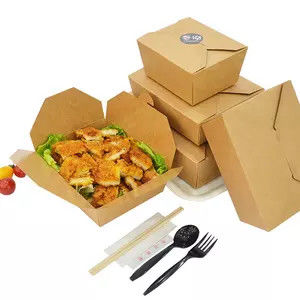 Eco-friendly Folded Kraft Paper Food Box for Fast Food,Salad, Fruit