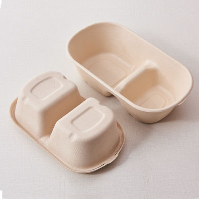 Recycled Two Compartment Takeaway 850ml Pulp Food Containers BPA Free