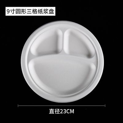 Dinnerware  3 Compartment Round Sugarcane Pulp Plates Water Resistance