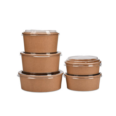 CE  750ml Cardboard  Kraft Salad Container With Clear Lids