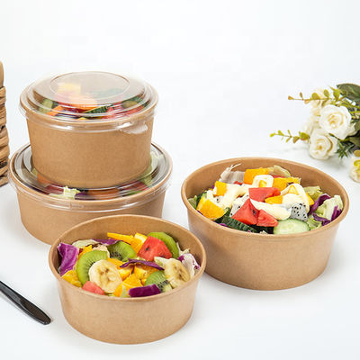CE  750ml Cardboard  Kraft Salad Container With Clear Lids