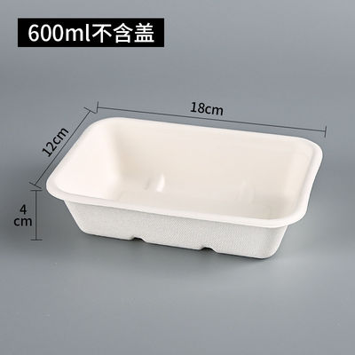 850ml White Biodegradable Bagasse Sugarcane Food Container With Lid