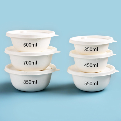 Biodegradable White Color Bagasse Salad Bowl with Lid